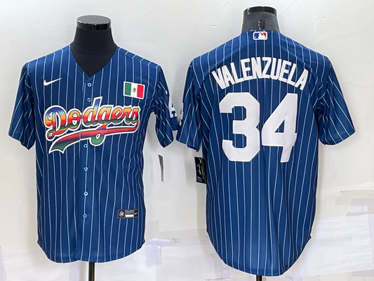 Men's Los Angeles Dodgers Fernando Valenzuela #34 Blue Fashion Stitched jersey