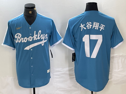 Men's Los Angeles Dodgers Shohei Ohtani #17 Light Blue Cooperstown Collection Player jersey