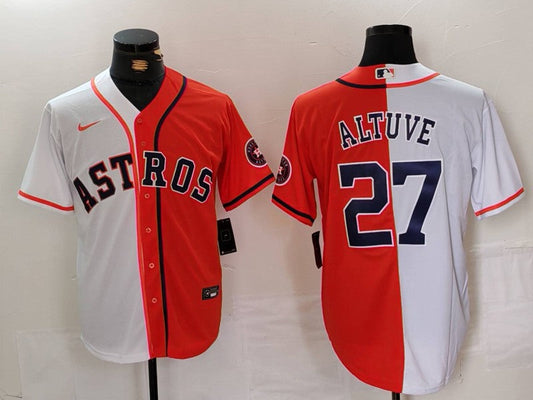 Men's Houston Astros Jose Altuve #27 White/Orange Limited Player jersey