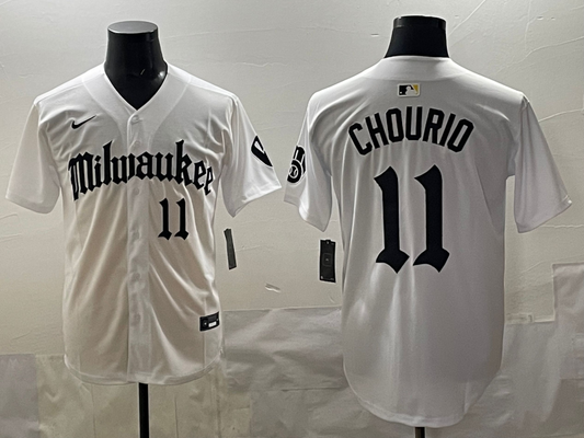 Men's Milwaukee Brewers Jackson Chourio #11 White Replica Team Jersey