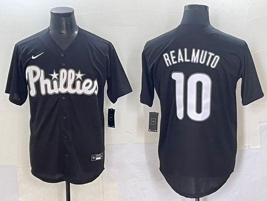 Men's Philadelphia Phillies JT Realmuto #10 Black Lights Out Replica Jersey
