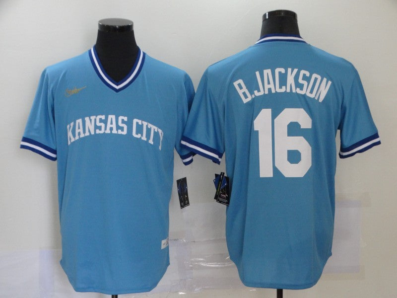 Men's Kansas City Royals Bo Jackson #16 Blue Authentic Game jersey