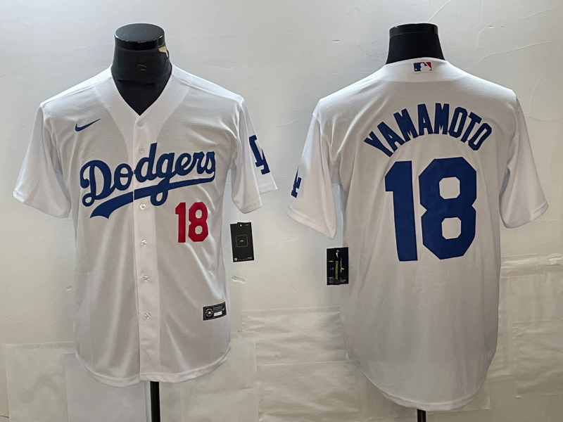 Men's Los Angeles Dodgers Yoshinobu Yamamoto #18 White Home Replica Game jersey