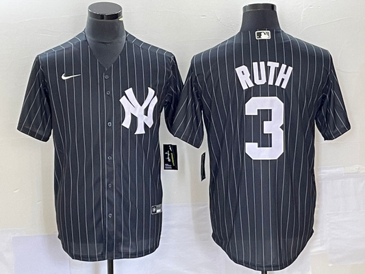 Men's New York Yankees Babe Ruth #3 Black Replica Player jersey
