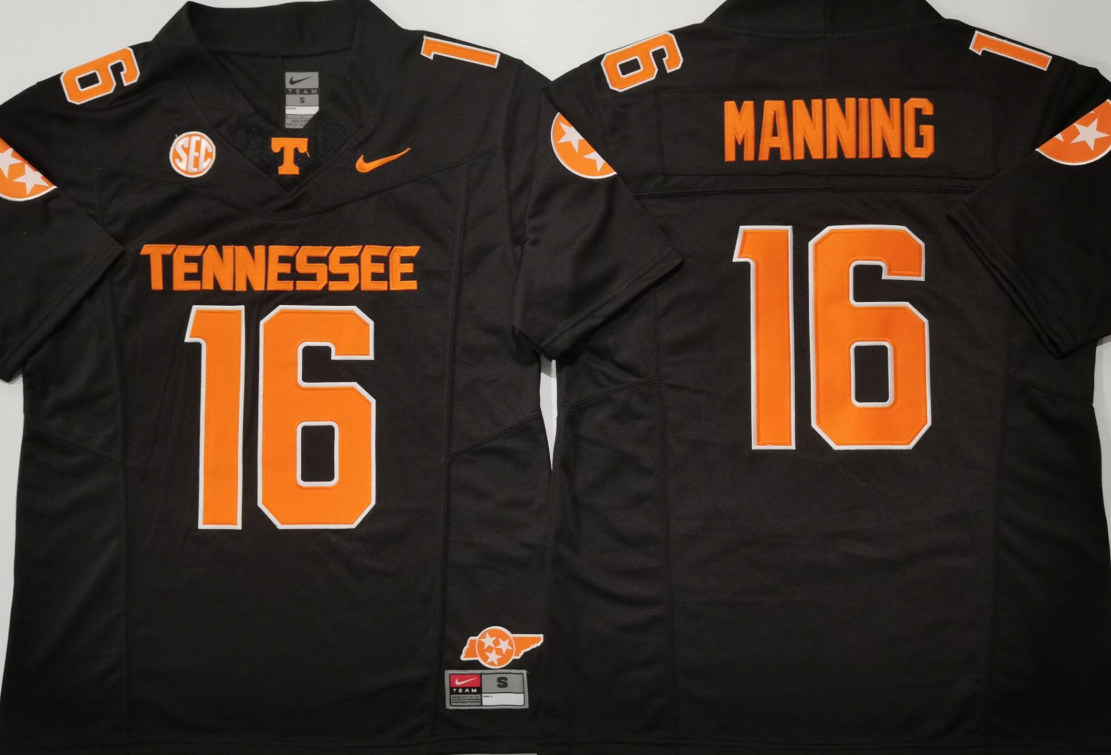 Men's Tennessee Volunteers Manning #16 Black Game Jersey