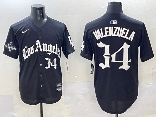Men's Los Angeles Dodgers Fernando Valenzuela #34 Black Team Game Player Jersey