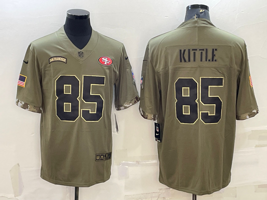 Men's San Francisco 49ers George Kittle #85 Olive 2022 Salute To Service Retired Player Limited jersey