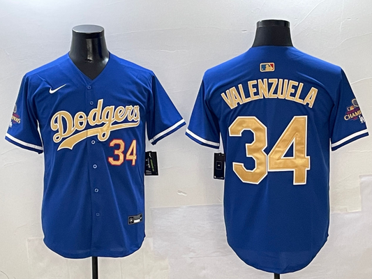 Men's Los Angeles Dodgers Fernando Valenzuela #34 Royal 2025 Gold Collection Limited Jersey