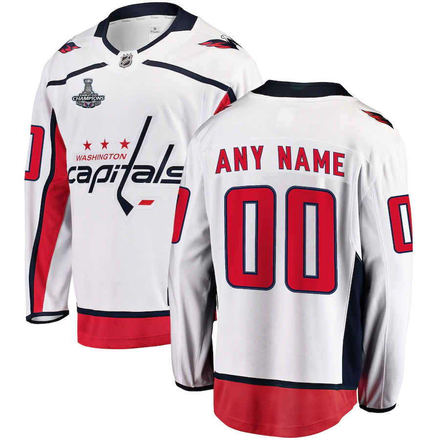Men's Washington Capitals White 2018 Stanley Cup Champions Away Breakaway Custom jersey