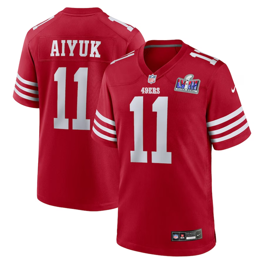 Men's San Francisco 49ers Brandon Aiyuk #11 Scarlet Super Bowl LVIII Game jersey