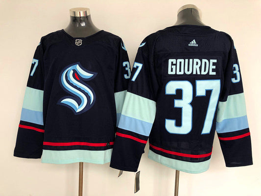 Men's Seattle Kraken Yanni Gourde #37 Deep Sea Blue Home Breakaway Player jersey