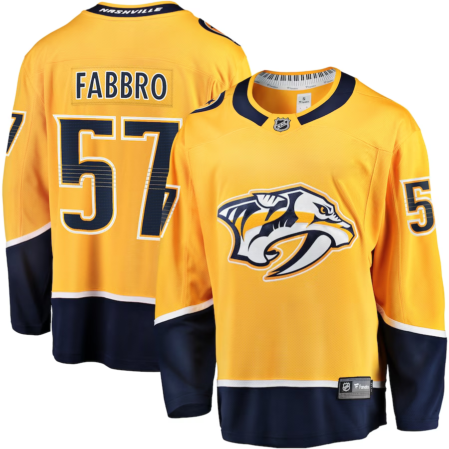 Men's Nashville Predators Dante Fabbro #57 Gold Home Breakaway Player jersey