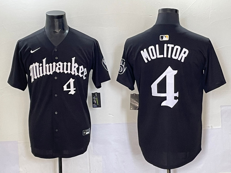 Men's Milwaukee Brewers Paul Molitor #4 Black Replica Team Jersey