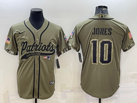 Men's New England Patriots Mac Jones #10 Olive 2022 Salute To Service Limited jersey Joint Edition