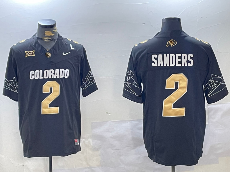 Men's Colorado Buffaloes Shedeur Sanders #2 Black Football Game Jersey