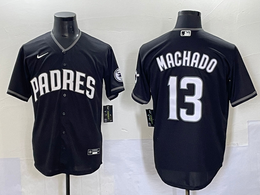 Men's San Diego Padres Manny Machado #13 Black Lights Out Replica Jersey