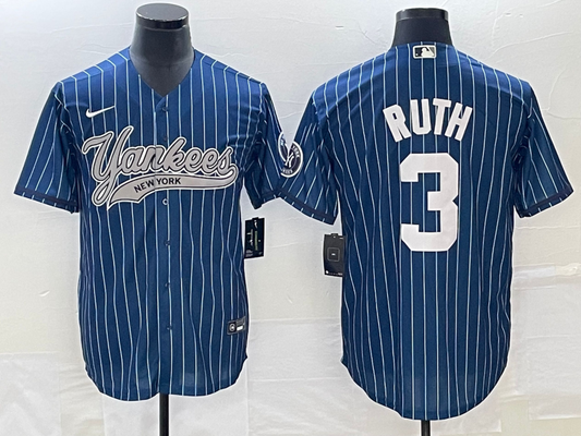 Men's New York Yankees Babe Ruth #3 Blue Player jersey Joint Edition