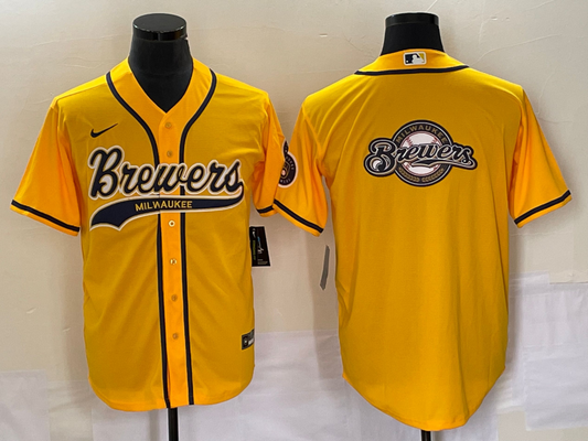 Men's Milwaukee Brewers Yellow Replica Team jersey Joint Edition