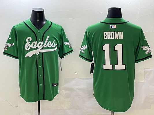 Men's Philadelphia Eagles A.J. Brown #11 Green Team Game jersey