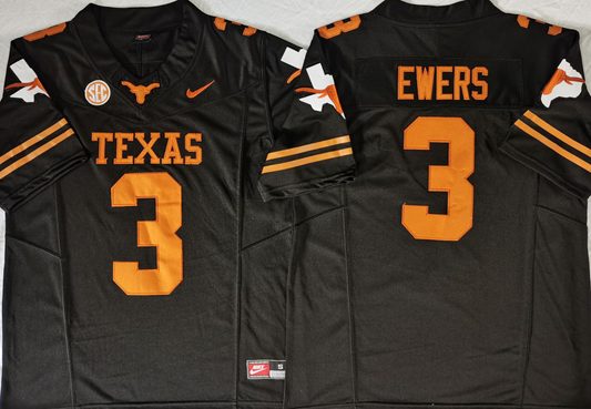 Men's Texas Longhorns Quinn Ewers #3 Black Player Game Jersey