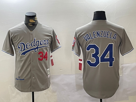 Men's Los Angeles Dodgers Fernando Valenzuela #34 Gray 1981 World Series Baseball jersey