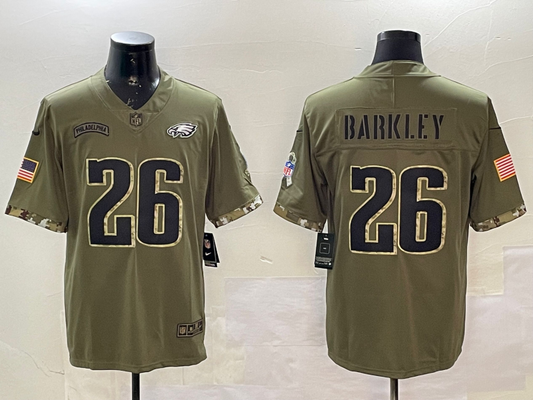 Men's Philadelphia Eagles Saquon Barkley #26 Olive Salute To Service Game jersey