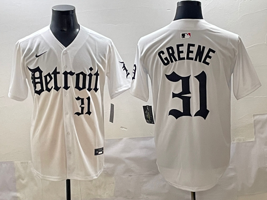 Men's Detroit Tigers Riley Greene #31 White Player Game Jersey