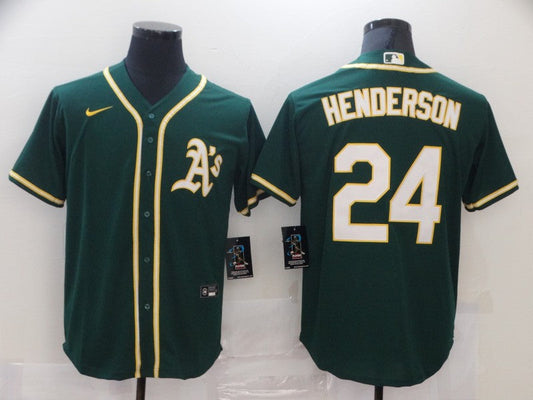 Men's Oakland Athletics Rickey Henderson #24 Green Replica Baseball jersey