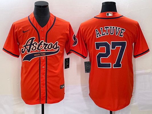 Men's Houston Astros Jose Altuve #27 Orange Replica jersey Joint Edition
