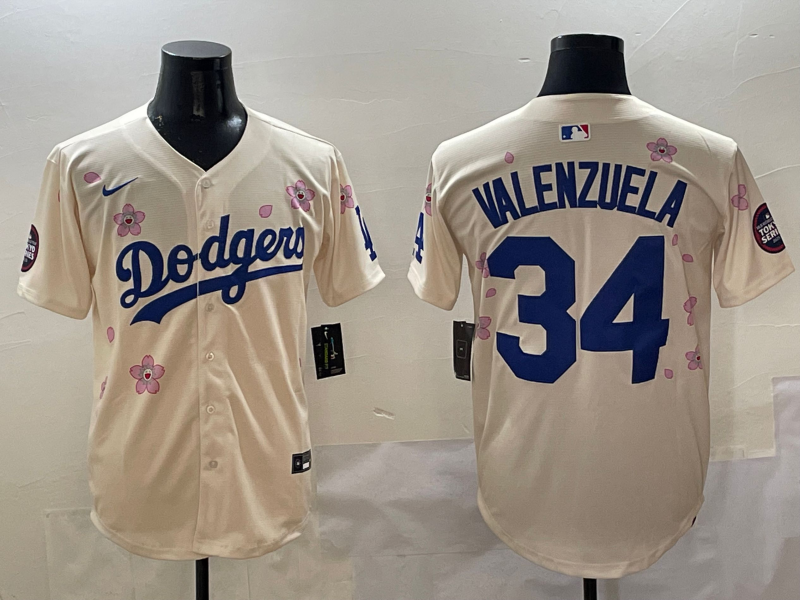 Men's Los Angeles Dodgers Fernando Valenzuela #34 Cream Player Jersey