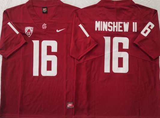 Men's Washington State Cougars Gardner Minshew II #16 Red Game Jersey