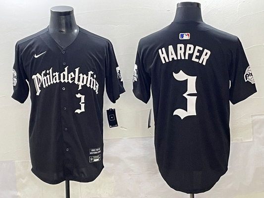Men's Philadelphia Phillies Bryce Harper #3 Black Replica Player Jersey