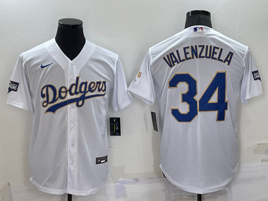 Men's Los Angeles Dodgers Fernando Valenzuela #34 White Replica Game jersey
