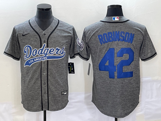 Men's Los Angeles Dodgers Jackie Robinson #42 Gray Game jersey Joint Edition