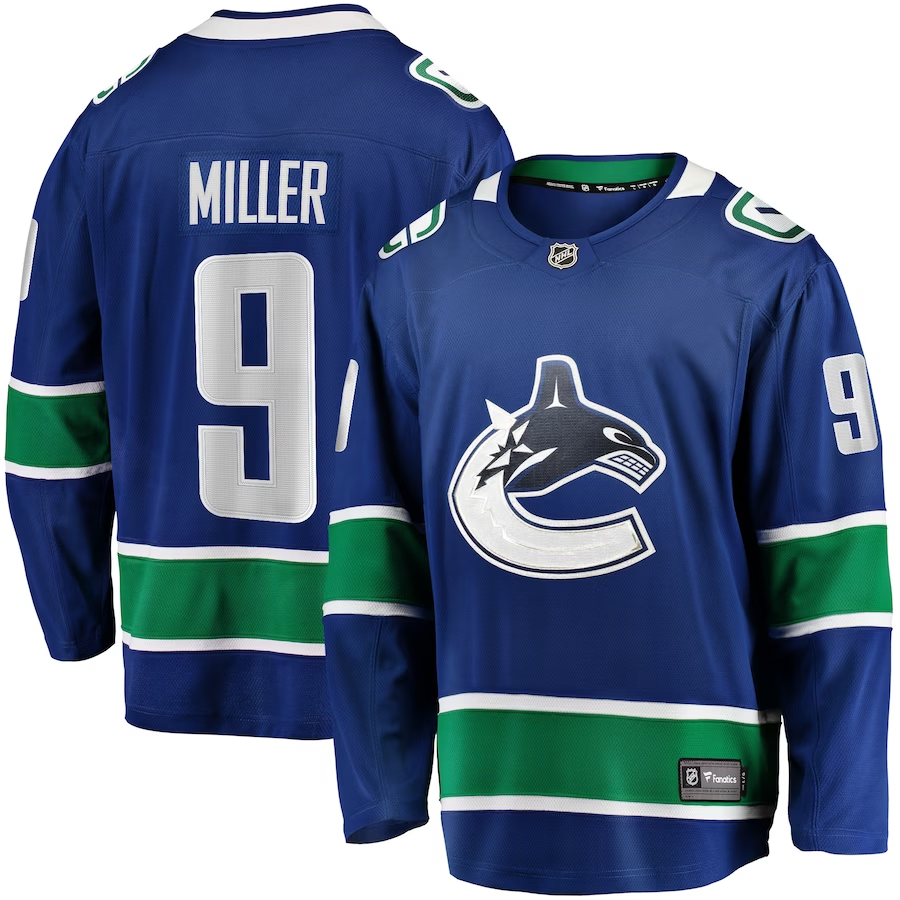 Men's Vancouver Canucks J.T. Miller #9 Blue Home Breakaway Player jersey