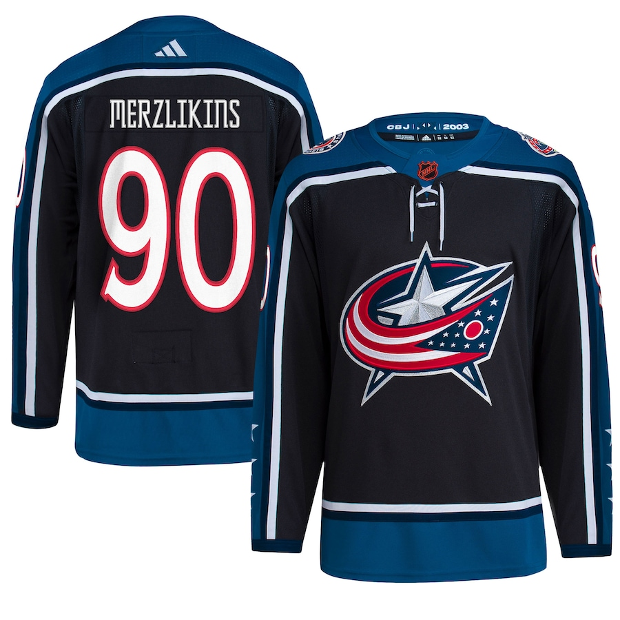 Men's Columbus Blue Jackets Elvis Merzlikins #90 Black Reverse Retro 2.0 Authentic Player jersey