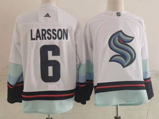 Men's Seattle Kraken Adam Larsson #6 White Blue Home Breakaway Player jersey