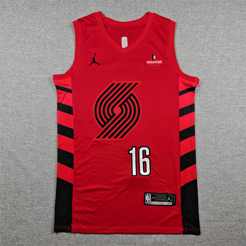 Men's Portland Trail Blazers Yang Hansen #16 Red 2022/23 Swingman Player Jersey - Statement Edition