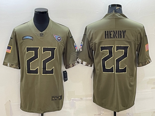 Men's Tennessee Titans Derrick Henry #22 Olive 2022 Salute To Service Player Limited jersey