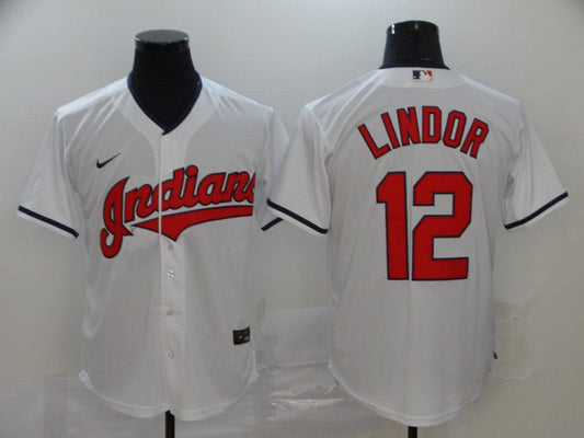 Men's Cleveland Guardians Francisco Lindor #12 White Replica Baseball jersey