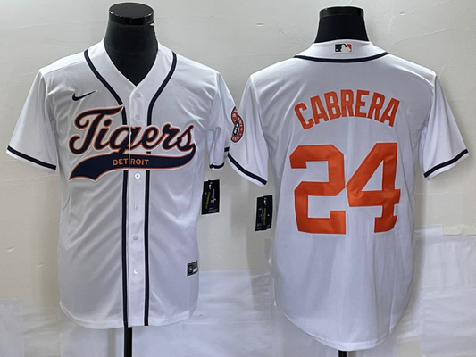 Men's Detroit Tigers Miguel Cabrera #24 White Replica Player jersey Joint Edition