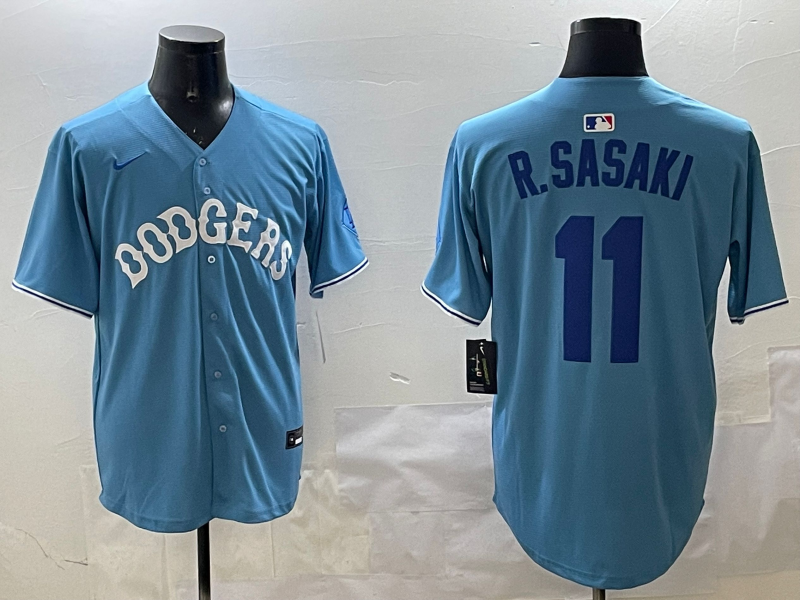 Men's Los Angeles Dodgers Roki Sasaki #11 Light Blue Replica Player jersey
