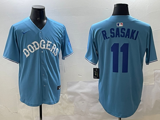 Men's Los Angeles Dodgers Roki Sasaki #11 Light Blue Replica Player jersey