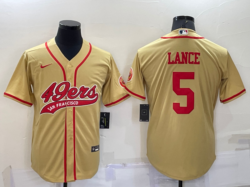 Men's San Francisco 49ers Trey Lance #5 Gold Game jersey Joint Edition