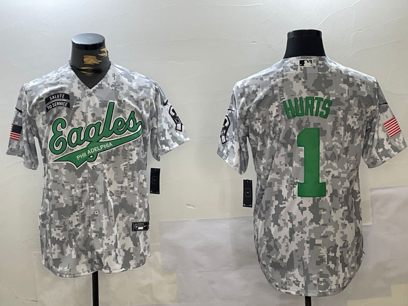 Men's Philadelphia Eagles Jalen Hurts #1 Arctic Camo 2024 Salute to Service Player jersey