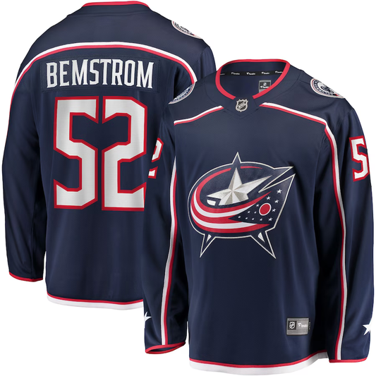Men's Columbus Blue Jackets Emil Bemstrom #52 Navy Home Breakaway Player jersey