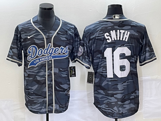 Men's Los Angeles Dodgers Will Smith #16 Grey Camouflage Player jersey Joint Edition