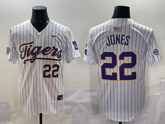 Men's LSU Tigers Jared Jones #22 White Replica Player Jersey