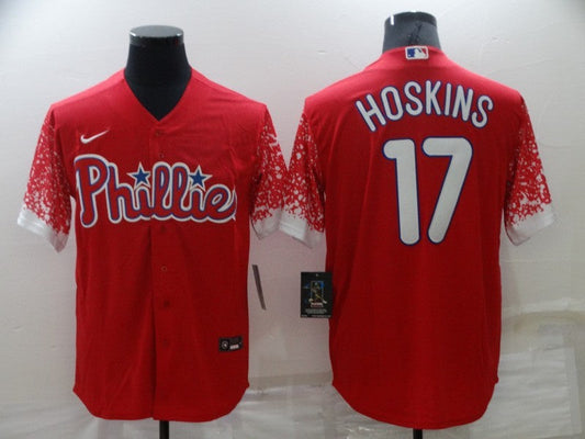 Men's Philadelphia Phillies Rhys Hoskins #17 Red Replica Player jersey