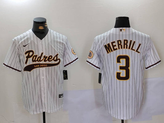 Men's San Diego Padres Jackson Merrill #3 White Alternate Replica Player jersey